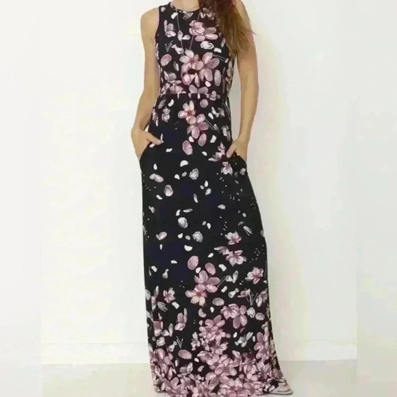 Egs by Éloges Navy Blue Floral Sleeveless Maxi Dress Size M - Picture 8 of 8